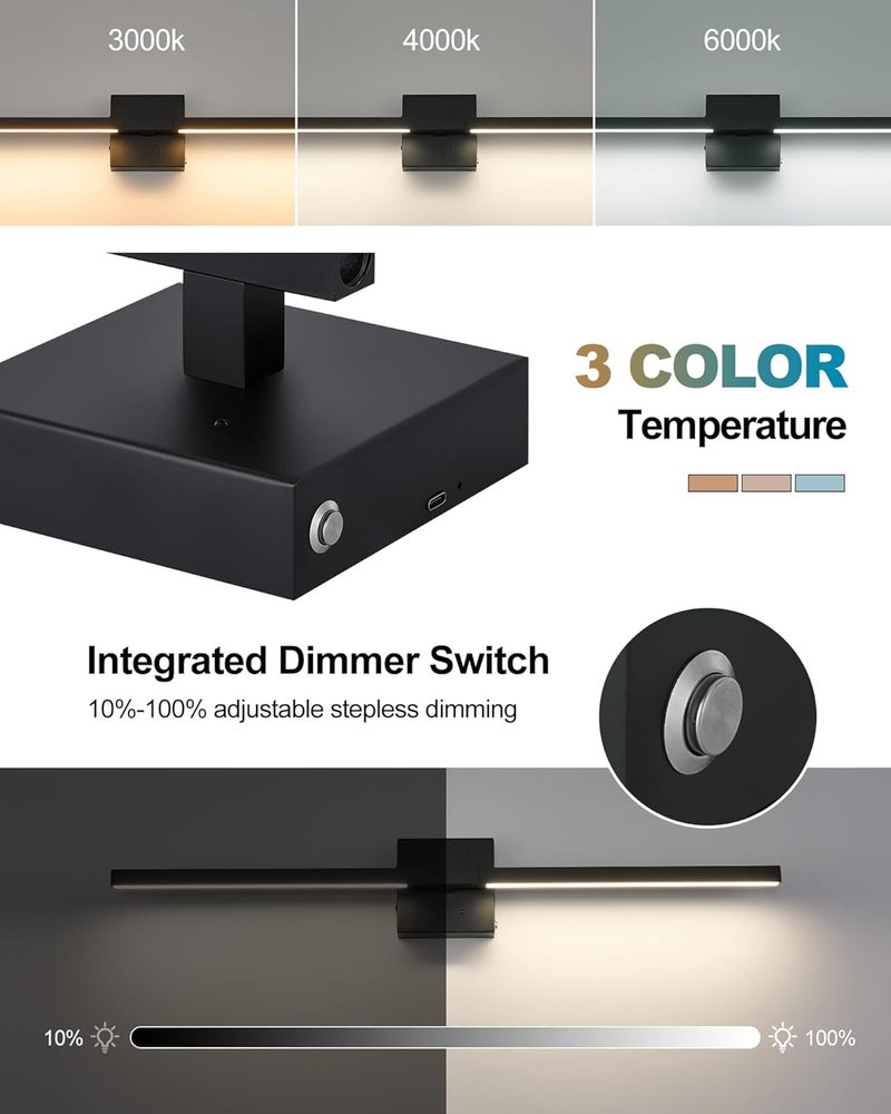 Rayogale 8000mAh Battery Operated Wall Sconce with Remote Control, 3000K-6000K Dimmable Black Wireless Rechargeable Wall Sconces Set of Two with Timer Function for Living Room, Bedroom, Stairwell, TV 24 Inch - Image 2